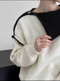Design Sense Of Color Big Collared Knitted Shirt Women Autumn And Winter Temperament Irregular Zipper Sweater Tide
