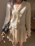 Korean College Style Suit Women's Wooden Ears Spliced Knitted Open Shirt Autumn And Winter 100-Fold Skirt Skirt Two Sets