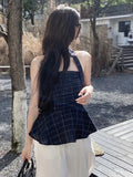 Vintage Chimbo Tat-Meared Waistcoat Women's Summer Niche Lotus Leaf Side-Slit Short Small Blouse