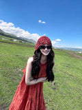 Xinjiang Sichuan West Yunnan Tourism Photo Skirt New Chinese Retro Red Hanging Neck Dress Feel Holiday Dress