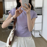 Korean Version Of The Shoulder Collar Short-Sleeved T-Shirt Folded To Wear The Bottom Of The Bottom Wear 2025 New Design Repair Body Dress