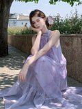 Holiday Style French Flowers Hanging Neck Dress Women's Summer Gentle Sleeveless Dress Design Loose Super Fairy Long Dress