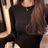 2026 Early Spring Thread Slimming Thin Tsets Bottom Knitted Women's Autumn Round Collar With Long-Sleeved Top