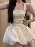 White Sling Dress Fairy Summer Sweet Hot Girl Temperament Dress Waist High Sense Small Fluffy Short Skirt
