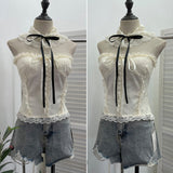 Private Lace-Faced Lace With Bow Sling Vest Women's Summer Sleeveless Corset 8825