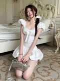First Love White Dress Women's Summer Summer 2026 New Lace Side Bow Small Fasley Buds Short Skirt