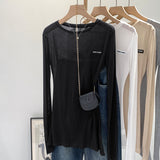 2026 Spring And Summer Design Sense Bottom Long Sleeves Thin Sexy Perspective Hot Girl T-Shirt Blouse New Explosion