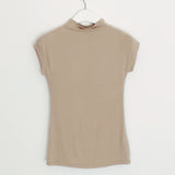 High Elastic Half-Neck Sleeveless Vest Tight Body Slim Outside Wearing Conch-Colored Bottom Shirt Woman Summer Spring
