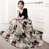 New Retro High-Rise Thin Embroidered Big Flowers In The Long Fairy Half-Dress