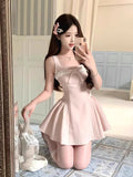 Sweet And Lovely Breeze Pink Lace Sleeveless Dress Girl Bow Bowed Waist Ponmp Dress Princess Dress Summer