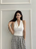 Korean Summer Temperament Fashion Hanging Neck Slim Thin Coat Solid Color Bajamas Sling Vest T-Shirt Girl Ins