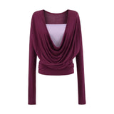Pure Lustful Wind Collar T-Shirt Two Long-Sleeved T-Shirts In Autumn New Temperament Slimming Bottom Shirt Top