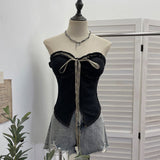 Real Shooting Denim Bra Vest Bump Color With Bow Wood Ear With Chest Cushion Short Sleeveless Top 2866