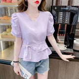 2025 Summer New French Double-Layer Lotus Lace Strapped Stylish Magenta Shirt Super Fairy Top