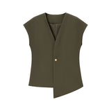 Summer New V-Neck Asymmetric Vest Simple Jump Trouser Suit