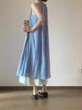 Blue Sleeveless And Unsceded Dress Woman's Summer 2026 New Seaside Holiday High-End Temperament Loose Dress