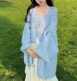 Korean Candy Color Lazy Lantern Knitted Sweater Coat Women's Autumn And Winter New Loose Soft Open-Door Sweater Top