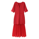 Spring New Two-Color Knitted Knitted Folding Skirt Dress