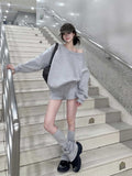 Lazy Gray Casual Sports Suit Women's Autumn 2026 New High-End Sleeve Shorts Two-Piece Set