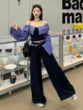 Striped Collar Hottie Chic Long-Sleeved Shirt With Wide Leg Trousers 2026 Summer New Two-Piece