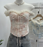 Spice Girls Lace Embroidered Shoulder Strap Bra Bra Slap Brat Tight Body Short Umbilly Blouse Blouse Woman 1535