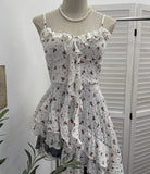 Real Shoot Broken Flower Sling Vest Irregular Lotus Side Ribbon Foldless Short Blouse Female 1223