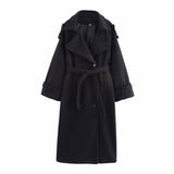BSK&TRAF Women's Clothing 2025 Winter New Commuter Style Simple With Belt Double Buckle Coat