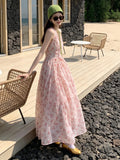 2026 New French Sweet Pink Sleeveless Floral Dress Women's Summer Seaside Holiday Dress