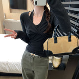 Lightly Mature Niche Does Not Hit The Head Hanging Two Pieces Of Design Feel White Kinesthe Long-Sleeved T-Shirt Girl Early Autumn New Top