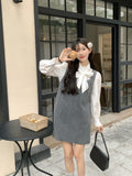 Sweet And Salty Gray Square Collar Temperament With Dress Women's Autumn And Winter 2025 New Loose Thin Folded Dress