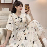 Cloud Cotton Pyjamas Girl Summer Sweet Princess Wind Short Sleeve Long Pyjamas Plus 250 Pounds Home Clothes Outside Wear