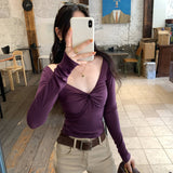 Lyselle Silk Wool Pure Desire To Ripen Niche Twisting V-Neck Purple Inside The Bottom Shirt Women's Winter New Top