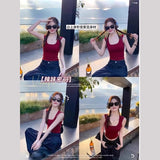 Blue Wide Shoulder Sling Vest Women With 2025 Summer New Outer Wear Side Cream Without Sleeves