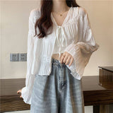 2026 Sunscreen Hooded Women's Summer New Thin Lace Open Shirt Slings Taulet T-Shirt Tide