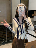 French High-End Butterfly Buckle Navy Collar Collar Threfum Sweater Women's Autumn And Winter 2026 Design Sense Of Small Knitted Cardigan