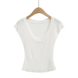 Spice Girls Micro-Permeable V-Neck Bat Sleeve T-Shirt Wearing A Thin Thinch Short Sexy Blouse Girl Tide Card