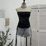 Hot Diamond Splicing Lace-Back Strapped Braided Braided Braided Brae Folded Bra Sleeveless Top 1196