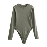 Spring And Summer New Women's Pure Color Round Collar Long-Sleeved Top
