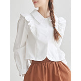 French Retro Lotus Side Spliced Short Shirt Lady Temperament Slimming Foam Sleeve Top