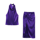 2025 Summer New Silk Hysm Texture Hanging Neck Dress 3203317 Vatry Dress 3210317