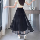 Classic Explosion Of Romantic French Mesh Fine Flashing Mesh Mesh Tight High-Waisted A-Shaped Skirt Fluffy Skirt New