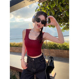 Blue Wide Shoulder Sling Vest Women With 2025 Summer New Outer Wear Side Cream Without Sleeves