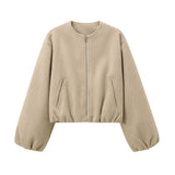 2026 Spring New Women's Soft Pilot Round Neck Zipper Short Jacket Jacket 3046