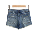 Shibuya Spice Girl Lightning-Printed Denim Shorts New Low-Rise Irregular Hairy Hole Hot Pants In Spring And Summer
