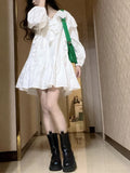 Gentle Temperament White Doll Dress Hollow Lotus Leaves Side Splicing Dress Women Tea Break French First Love Orange Tuk Tuk Tuk Tuk Tuk Tuk Tuk Tuk Tuk Tuk Tat