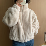 Korean Wind Chic Warm Soft Hairy Short Zipper Coat Women Autumn And Winter Thicken Warm Collar Plush Cotton Suit