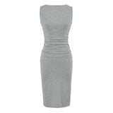 Pure Desire A Word Shoulder Sleeveless Wrinkles Bag Hip Dress Women Summer Niche Temperament Elasticity Thin Hottie Long Skirt