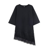 Autumn New Splicing Lace Decoration Asymmetric T-Shirt 4813858