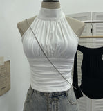 Hanging Neck With Chest Cushions Showing Body Sling Vest Short Sleeveless Top Lady 9287