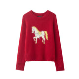 New Winter Wool-Blended Trick-On-Funflower Embroidered Christmas Knitted Sweater